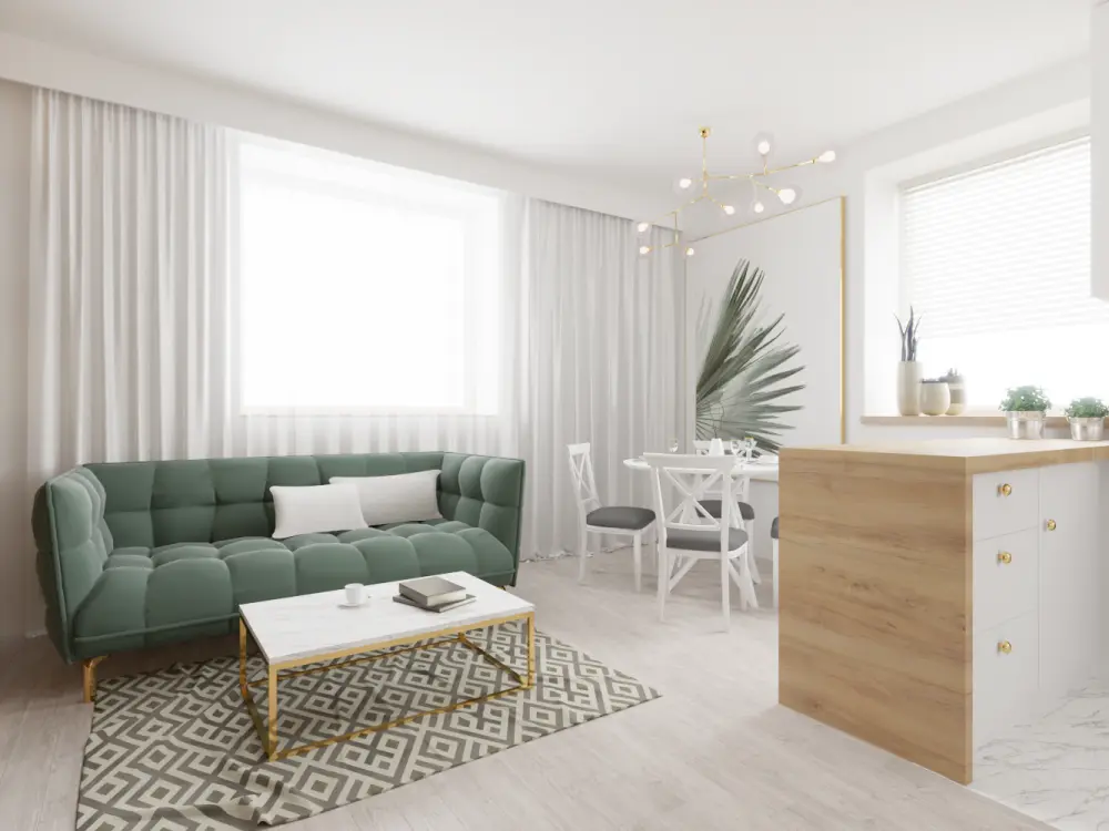 Projekt i realiacja strefy dziennej salon jadalnia kuchnia z materiałami wykończeniowymi Lubartów lubartow